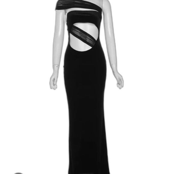 Women's Diagonal Collar Sexy Velvet/Mesh Dress Size S NWOT - Picture 5 of 7